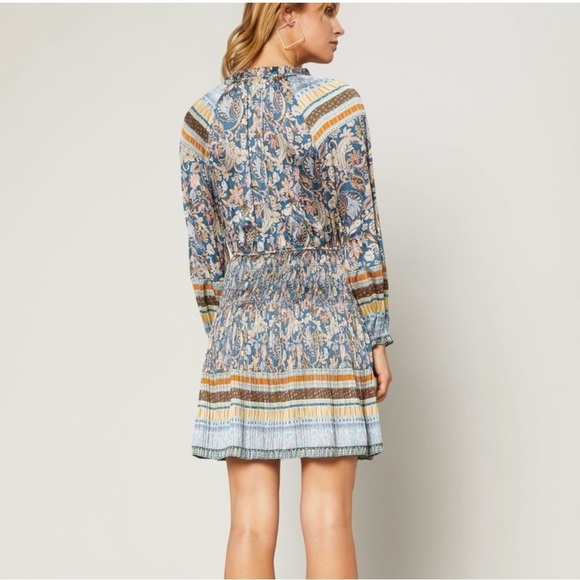 CURRENT AIR Floral Paisley Print Pleated Skirt Smocked Dress Tie at Neckline - Picture 4 of 11